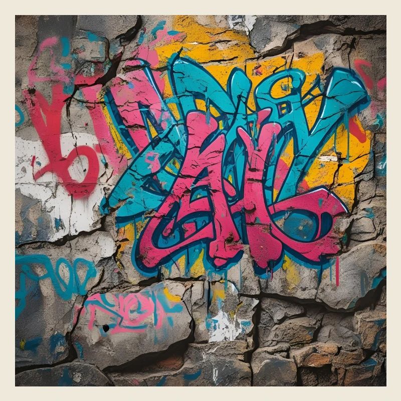 Graffitis colorés sur un mur de pierre