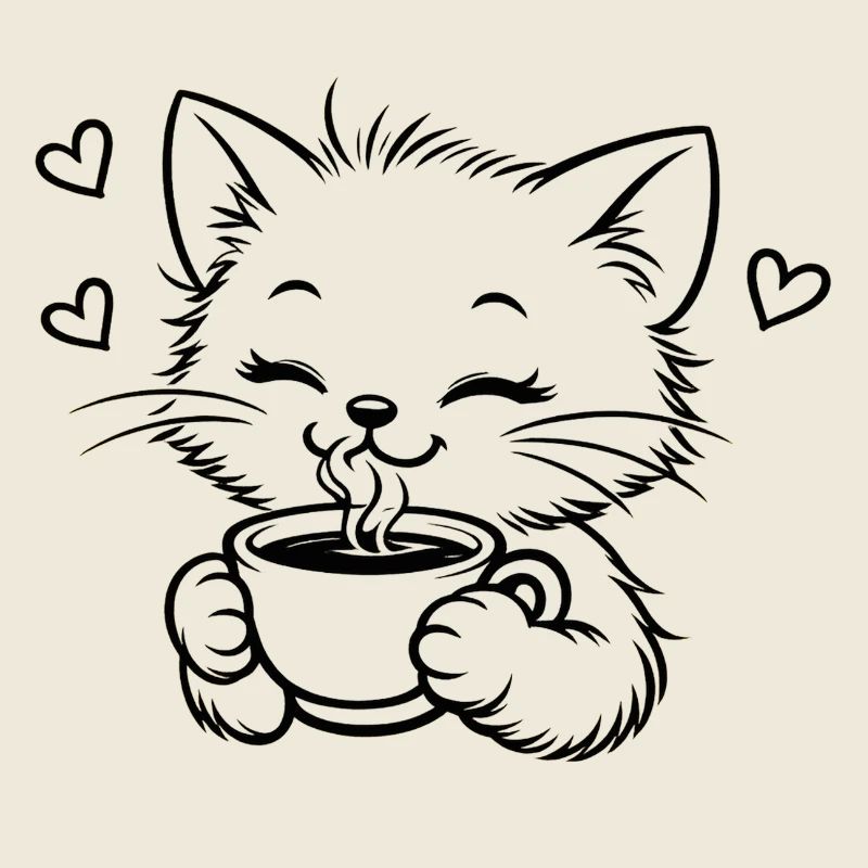 Kitten drinks coffee cuddle magic