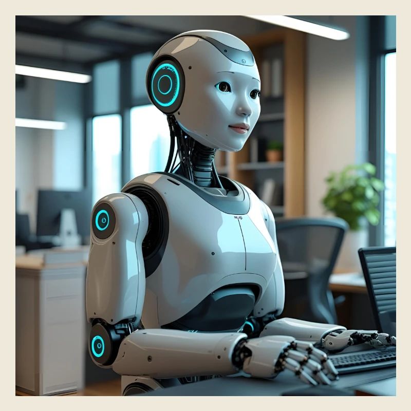Humanoid robot in blue office