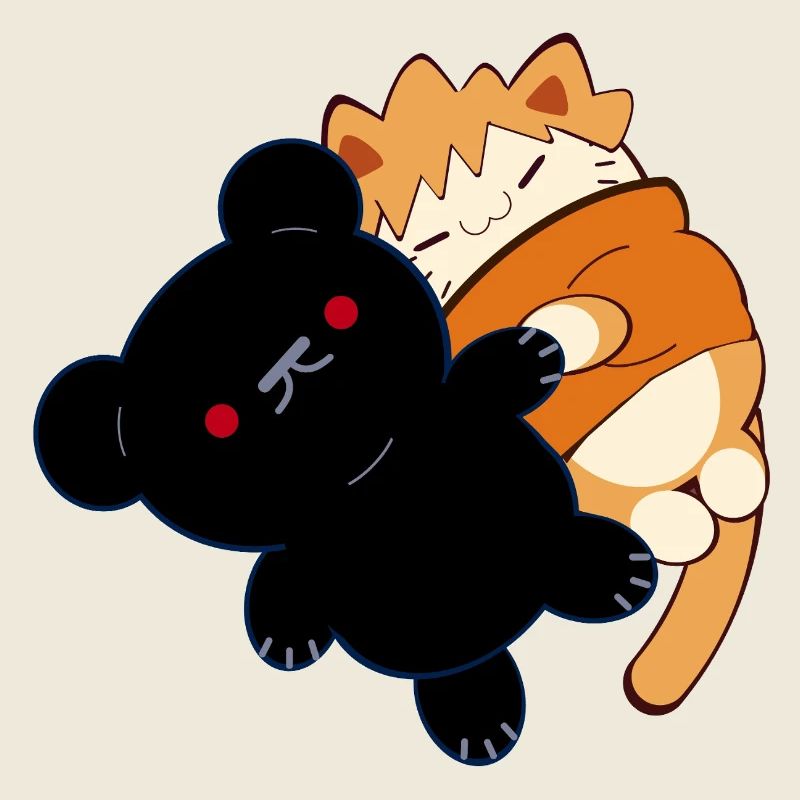 Anime Design Cute Red Cat with Teddy Bear