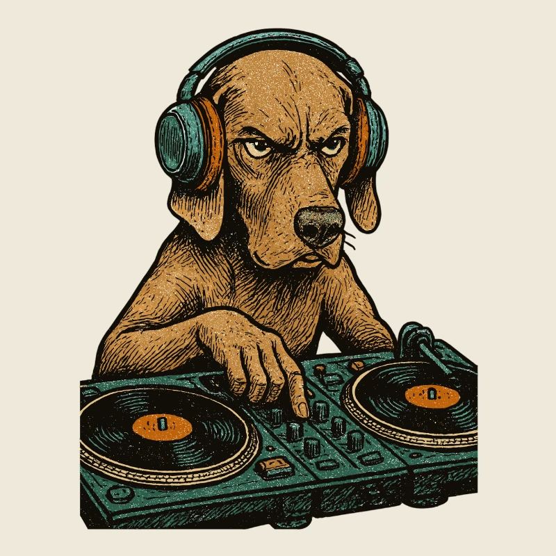 Weimaraner DJ Retro – Hund mit KopfhörernWeimarane