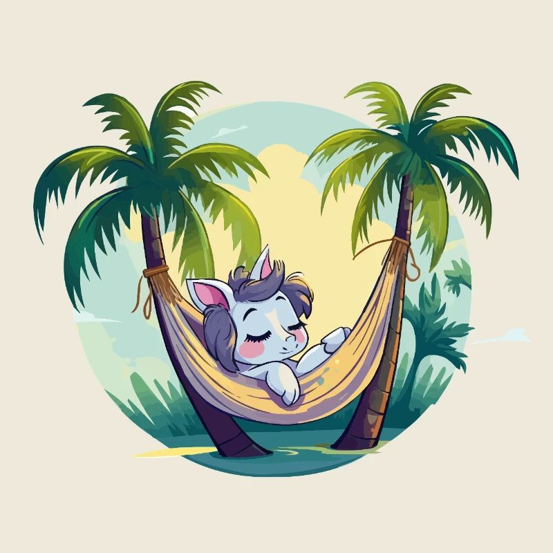 Licorne endormie dans le paradis des palmiers