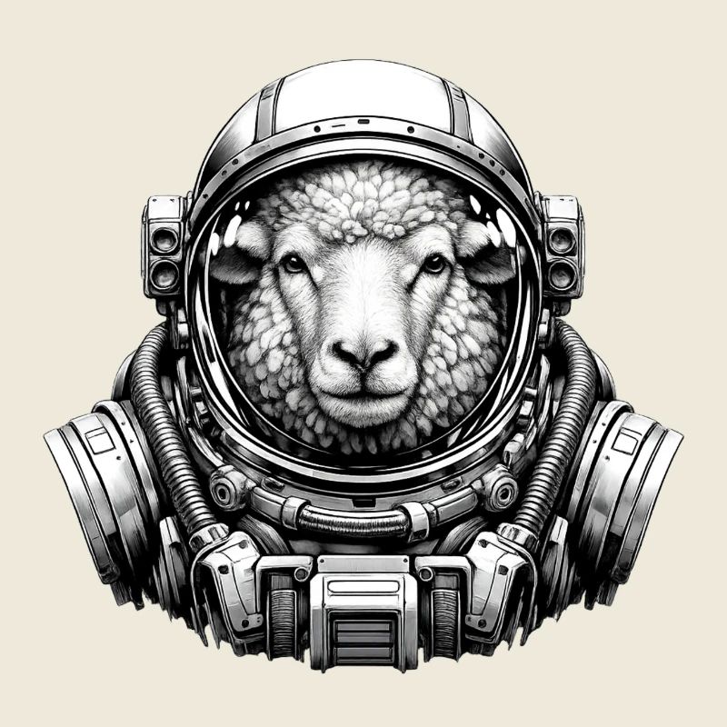 Schaf im Astronautenhelm
