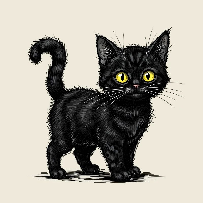 Chat noir mignon - Illustration réaliste