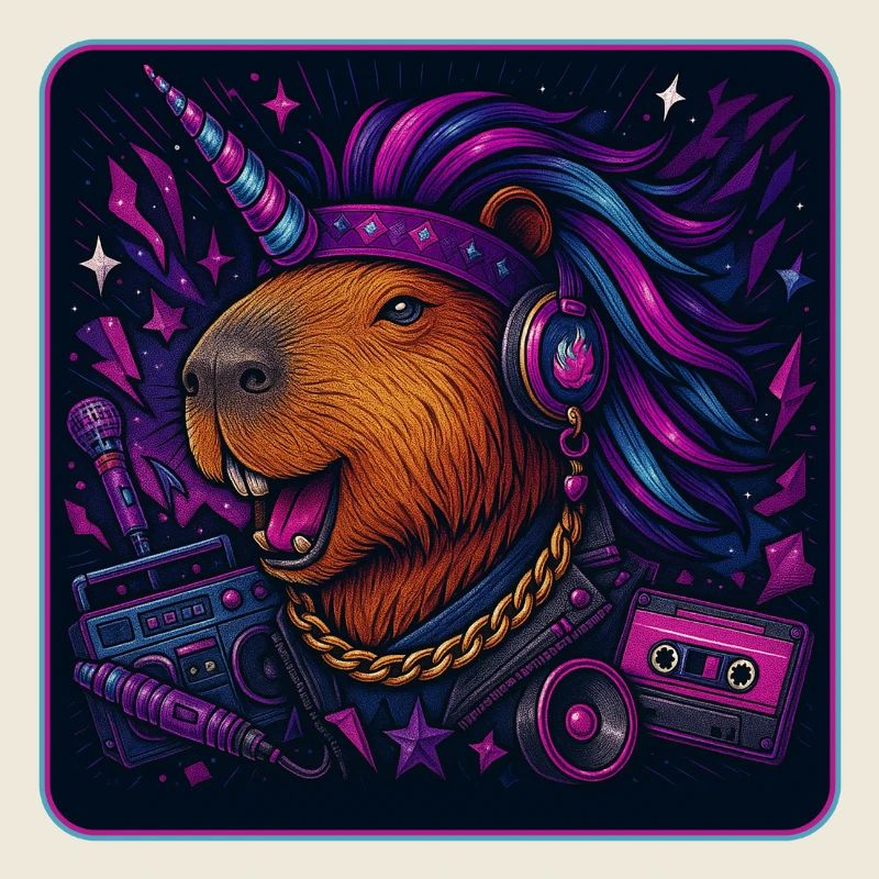 Capybara Unicorn Retro DJ
