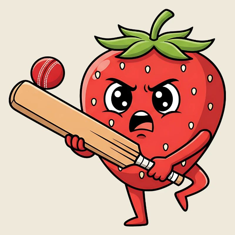 Angry Strawberry Playing Cricket Cartoon