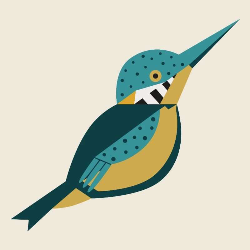 Geometric style kingfisher with polka dots L blue