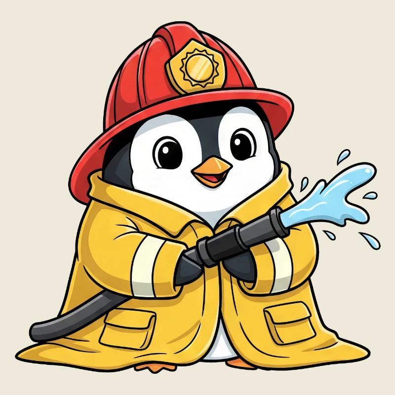 Chubby Penguin Firefighter Volunteer