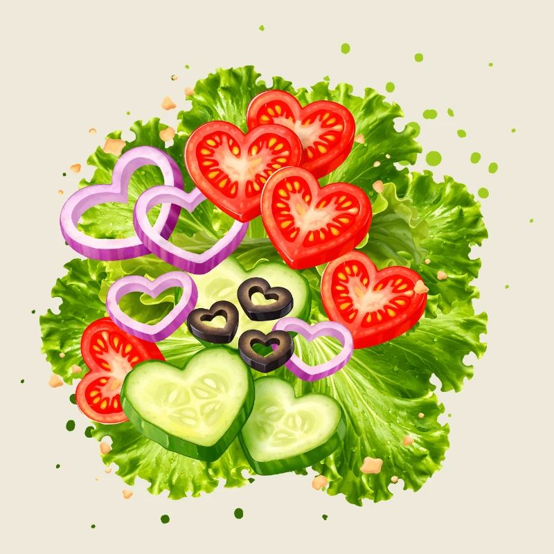 Salad with vegetables in heart shape illustration