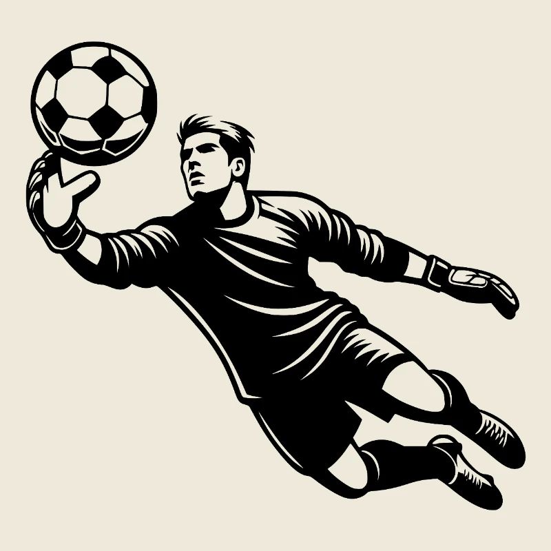 Fußballtorwart bei einer Glanzparade im Sprung