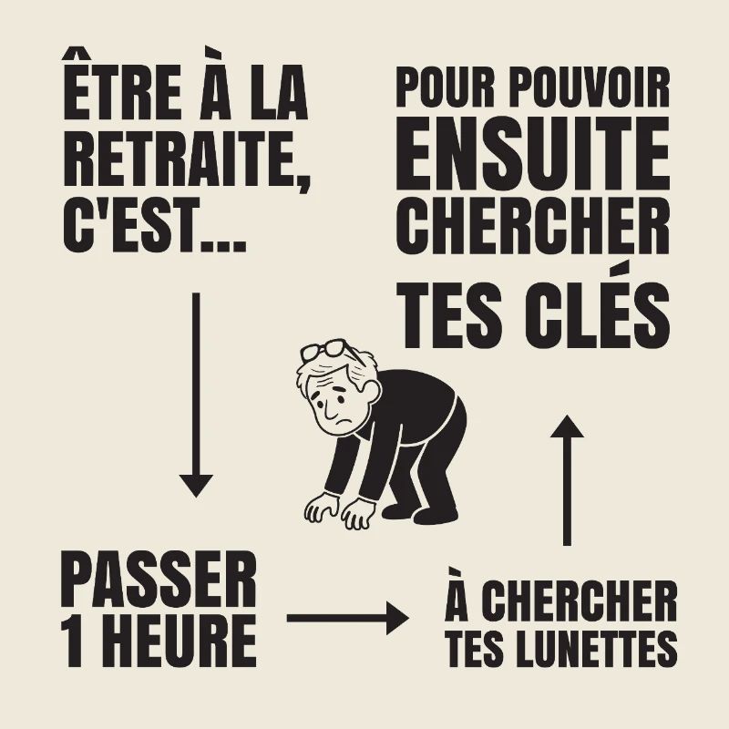 Im Ruhestand mit oder ohne Brille (schwarzer Text)