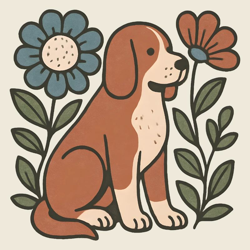 Beagle dans un cadre floral