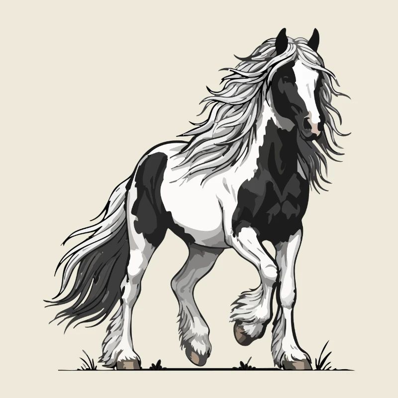 Cheval Pie Noir et Blanc Vanner Équestre