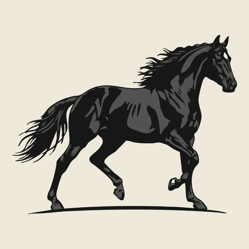 Cheval Noir de Profil Allure Noble Équestre