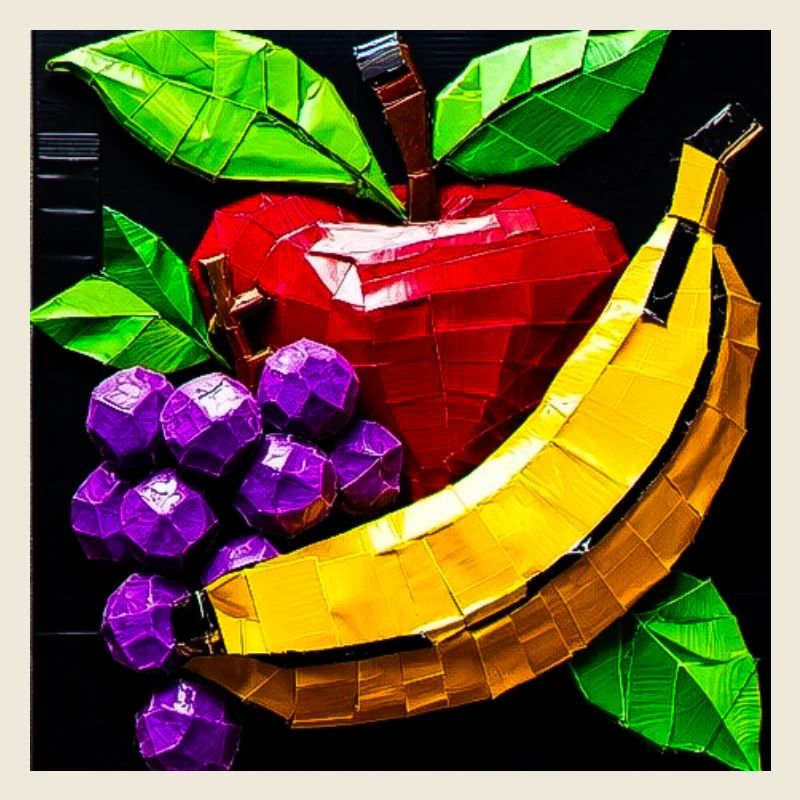 Geometric Fruit Collage of ductape