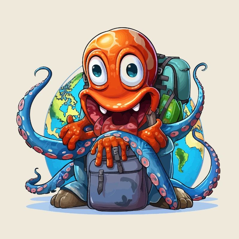 Reise-Oktopus mit Weltkugel