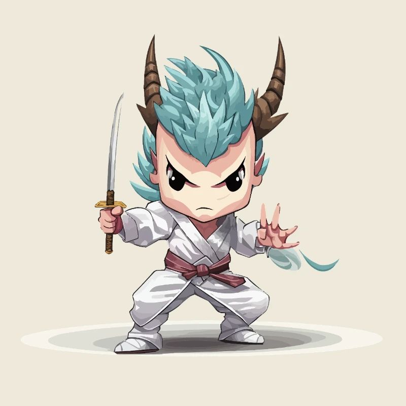 Chibi Krieger mit Katana