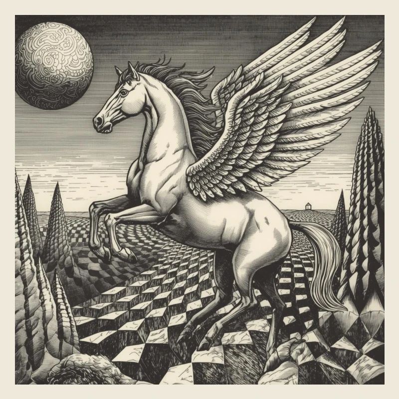 Cheval d’aile au-dessus de la terre lunaire