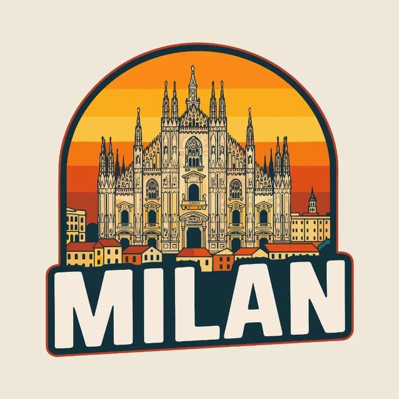Milan Skyline Retro Sunset Duomo Design