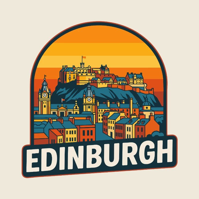 Edinburgh Skyline Retro Sunset Castle Design