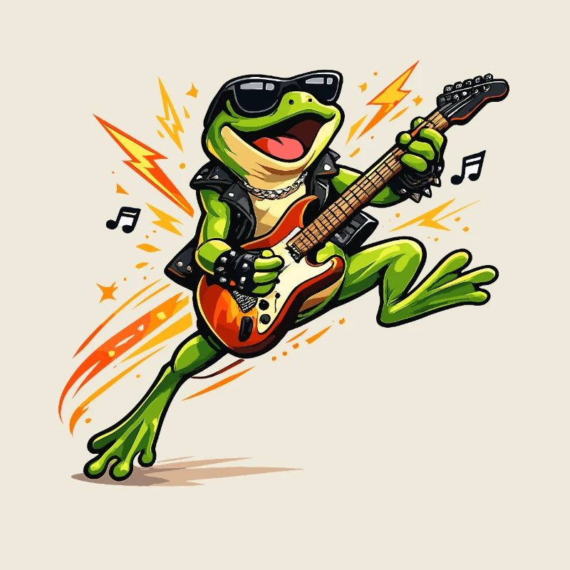Frosch-Rocker mit E-Gitarre