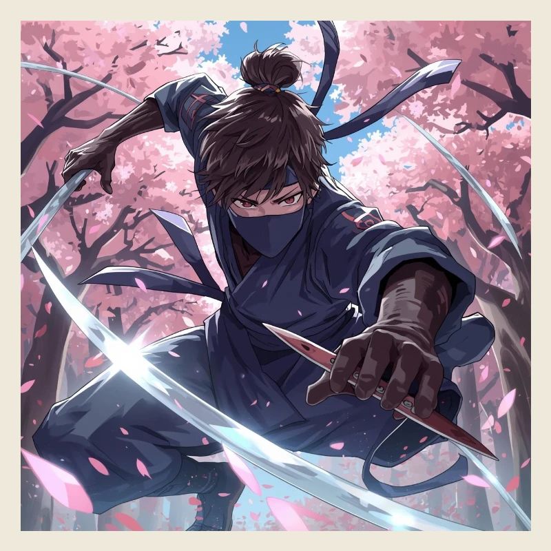 Ninja dans la forêt de cerisiers en fleurs