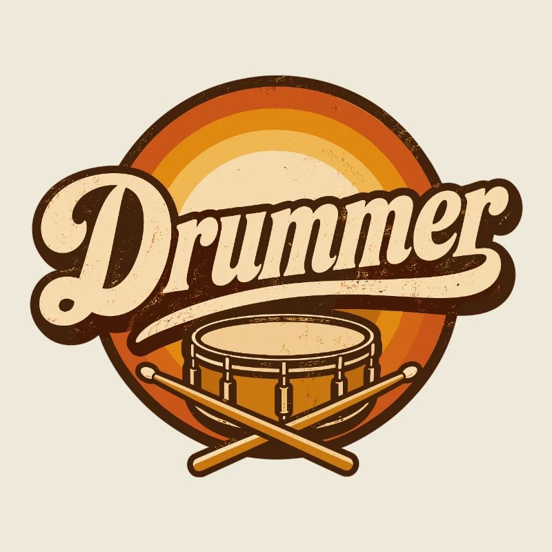 Drummer Retro Logo with Drum
