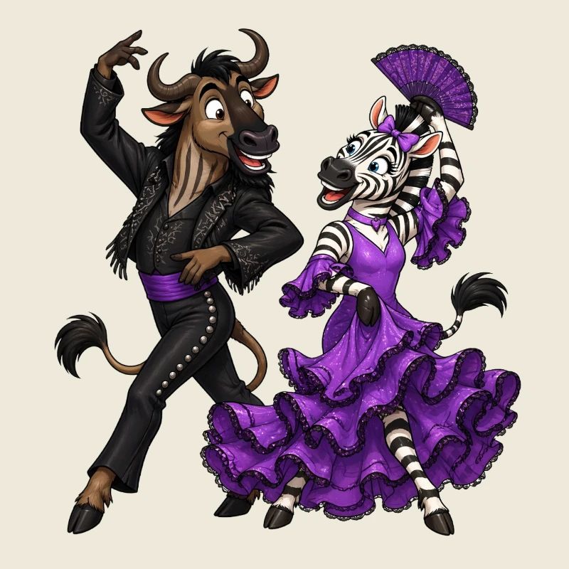 Gnu und Zebra im temperamentvollen Flamenco