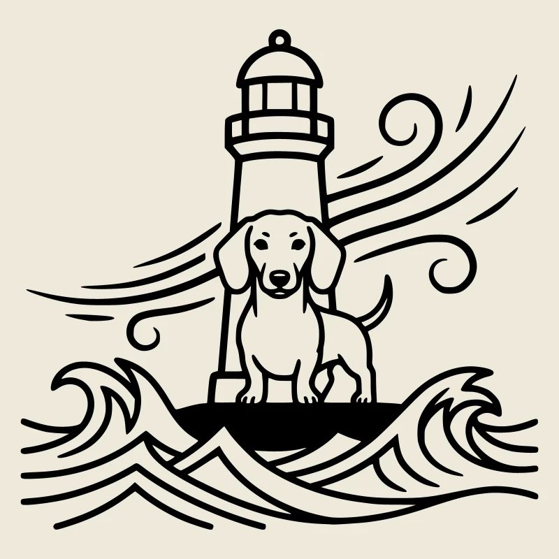 Dackel Sturm Leuchtturm Meer