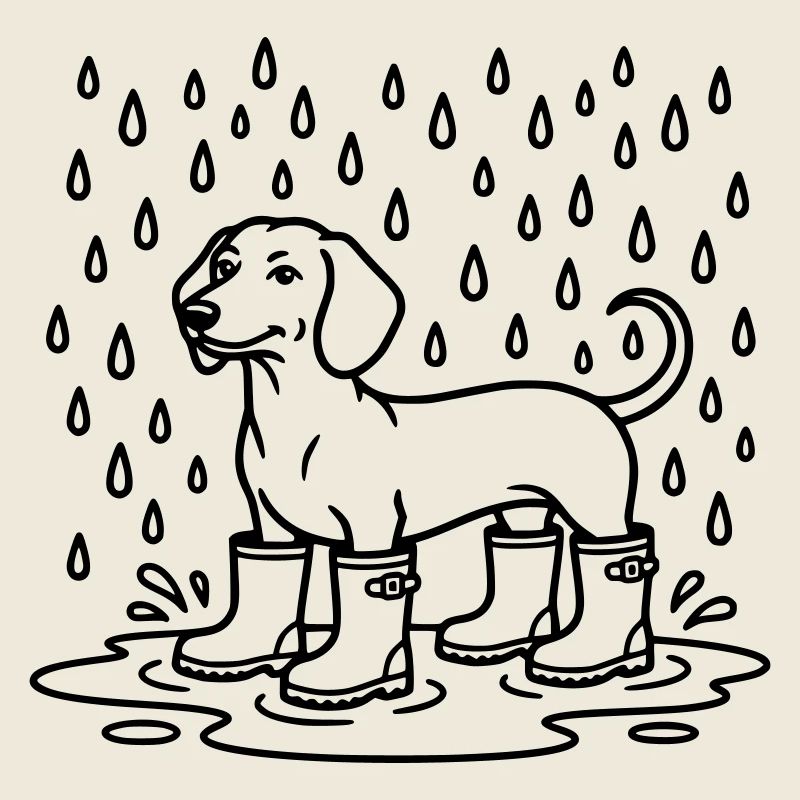 dackel im regen witzig gummistiefel