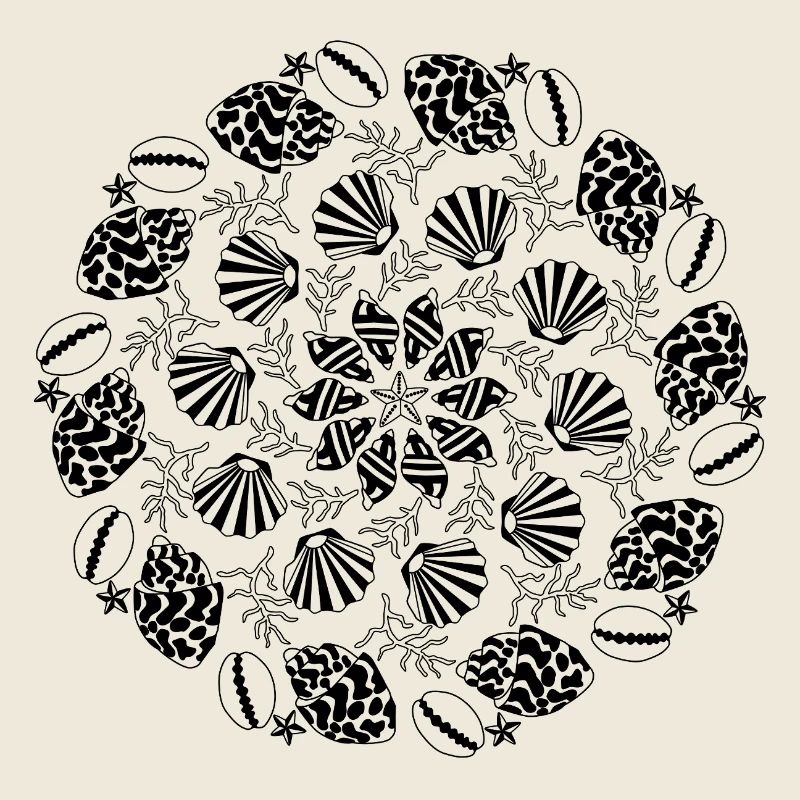 Muschel Mandala schwarz-weiß
