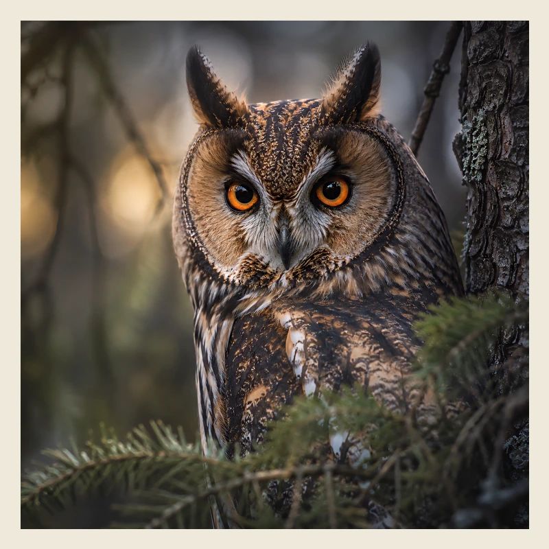 Owl in forest fog