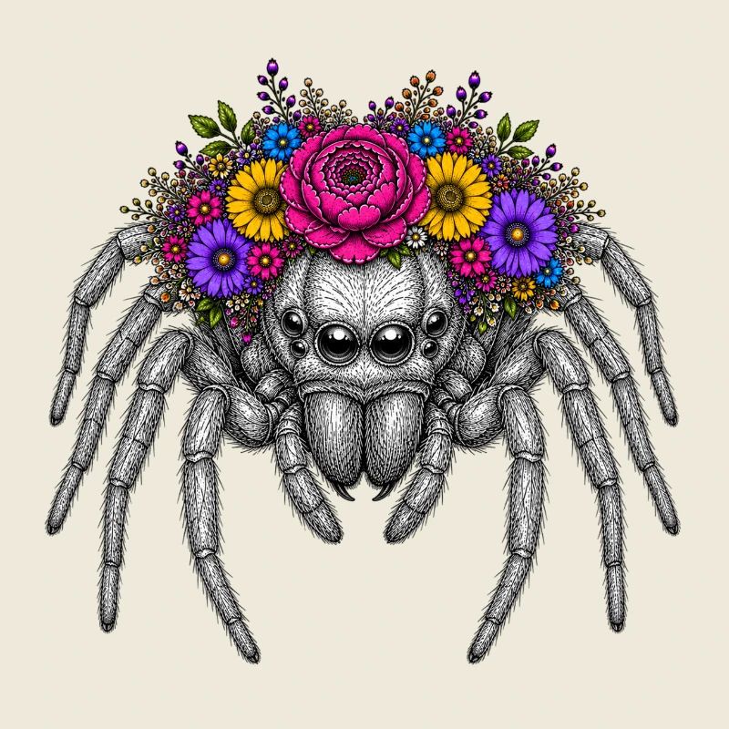 Flower wreath spider illustration