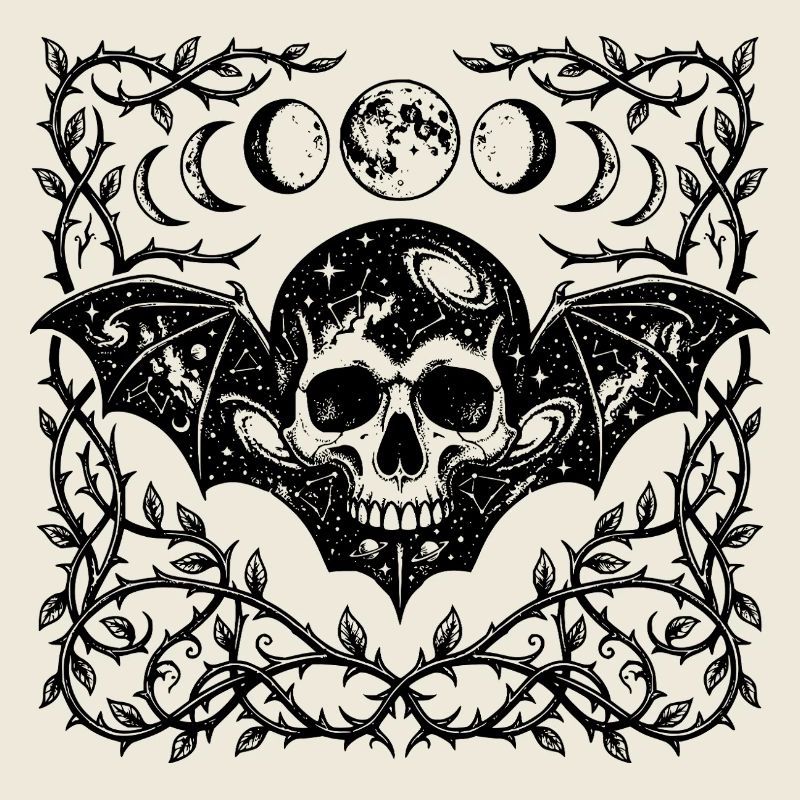 Celestial Skull Gothic Bat Wings Design
