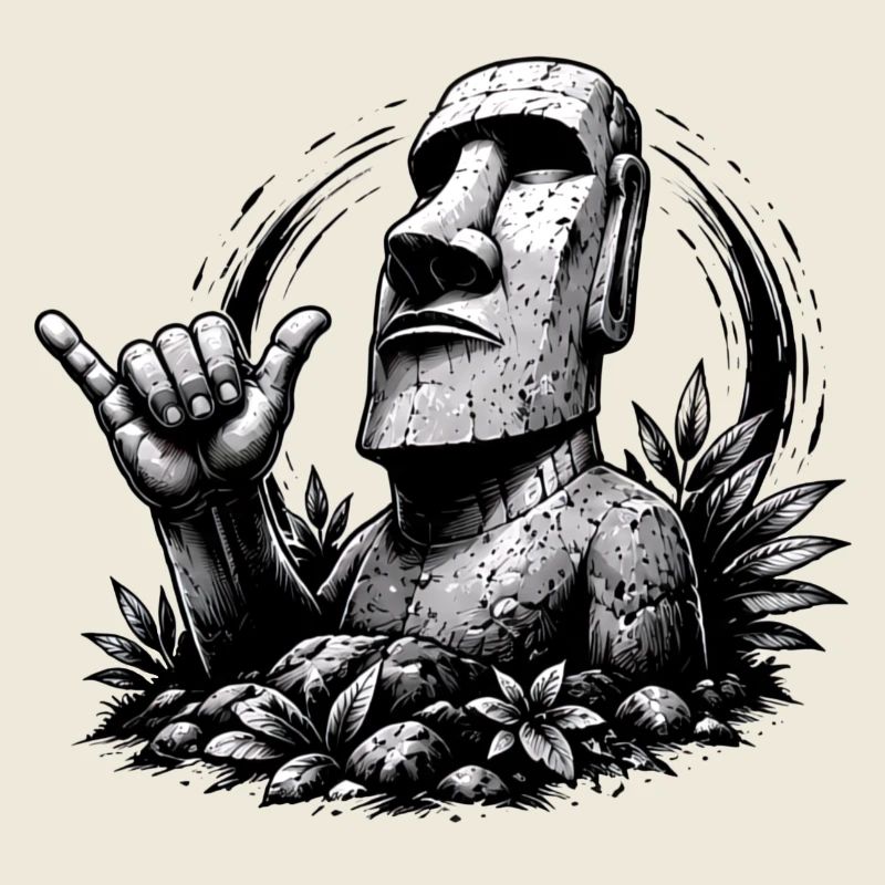 Moai Osterinsel Statue mit Shaka Zeichen