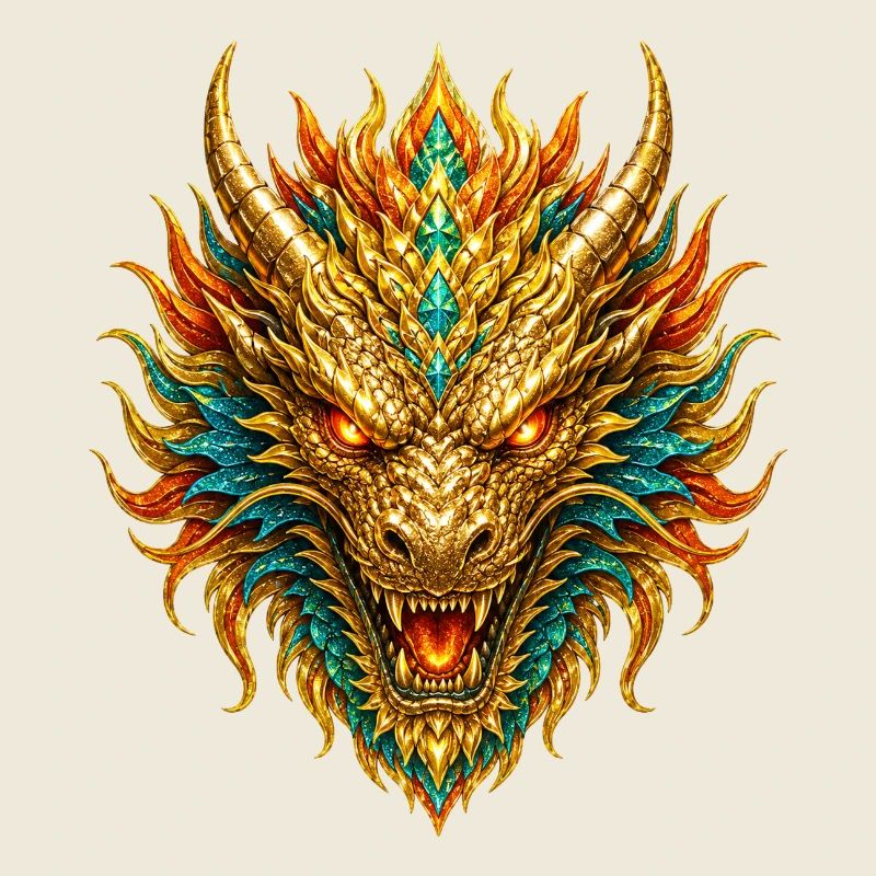 Flamme à tête de dragon dorée