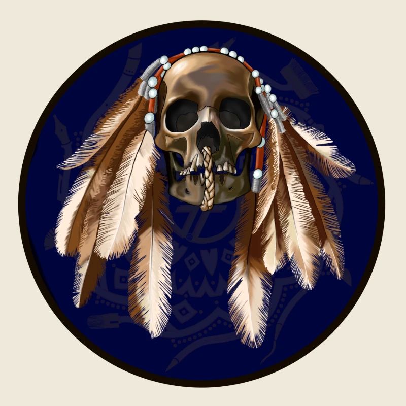 scull with feathers around