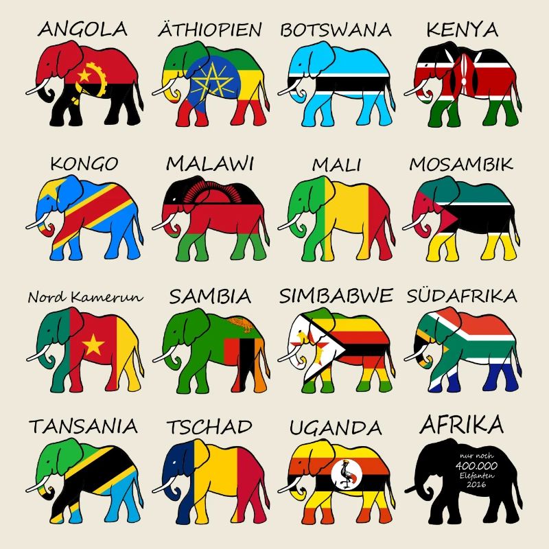 ELEFANTS AFRIQUE AVEC DRAPEAUX