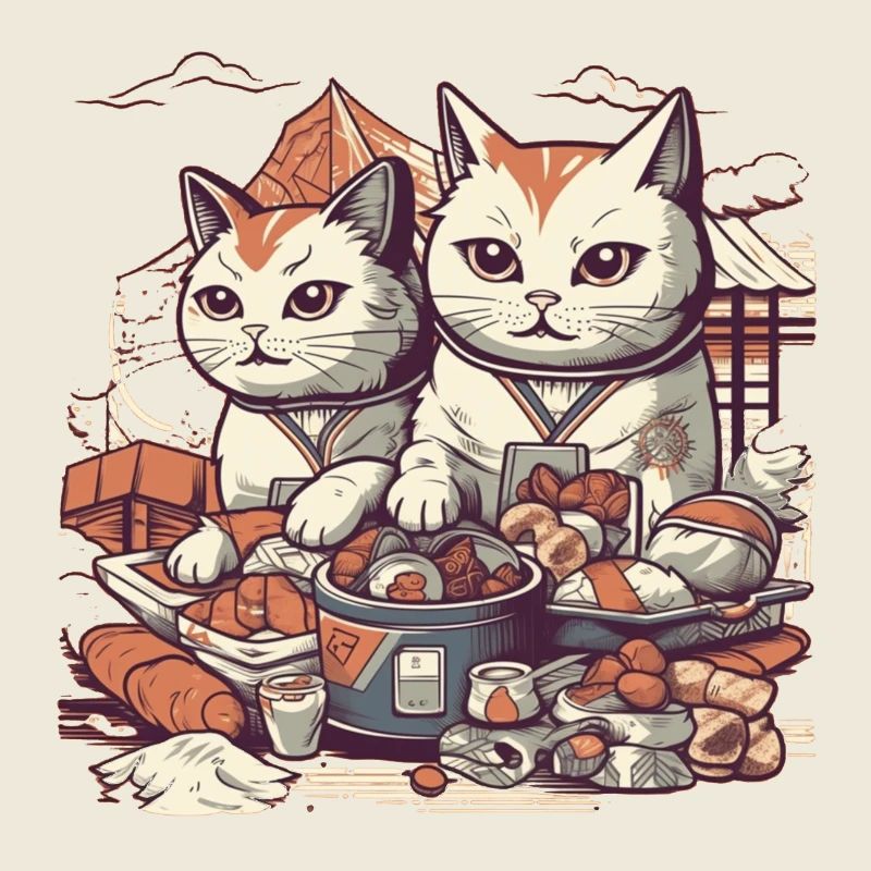 Comic Katzen essen süßes Gebäck