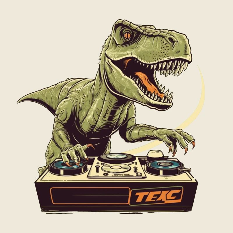 Cool T-Rex DJ avec table de mixage et station de boucle