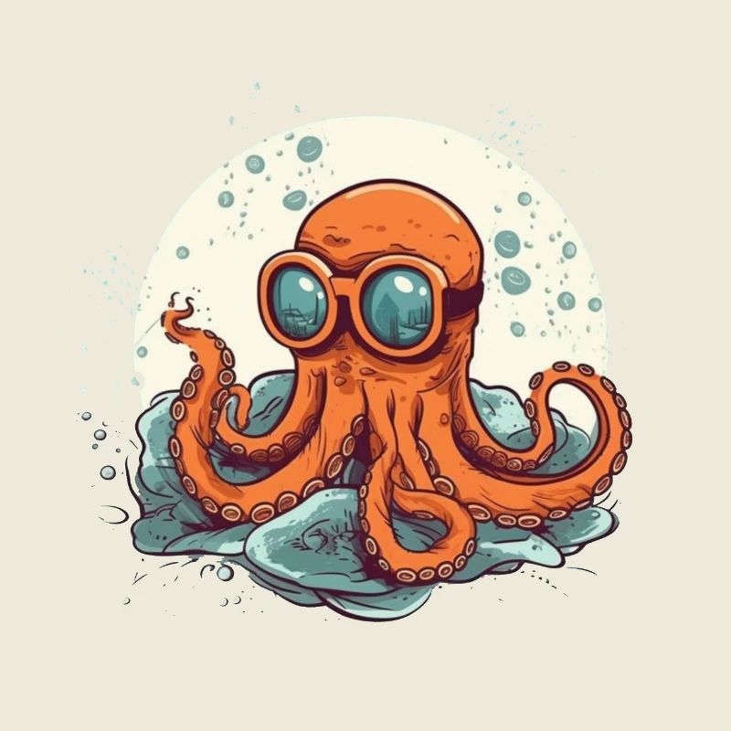 Nerdy Comic Octopus with Glasses