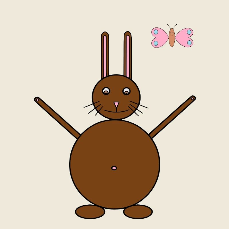 Brauner Hase & rosa/blauer Schmetterling