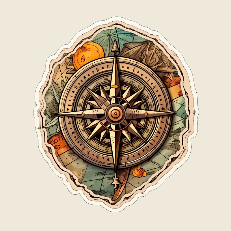 Retro compass on world map