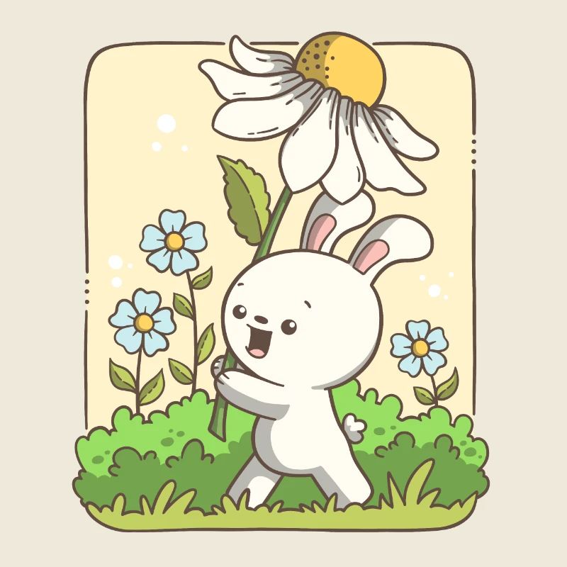Lapin mignon portant une fleur