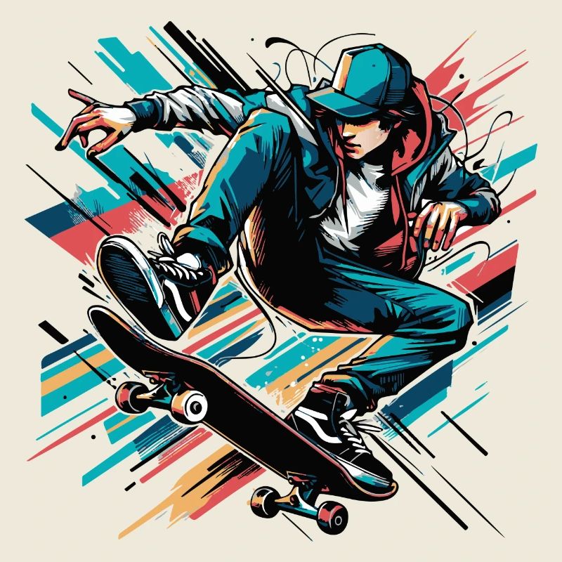 Lebendiges buntes Motiv eines Skaters