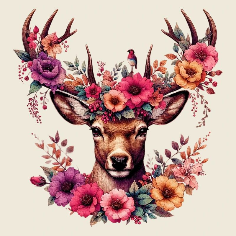 Cerf avec des fleurs
