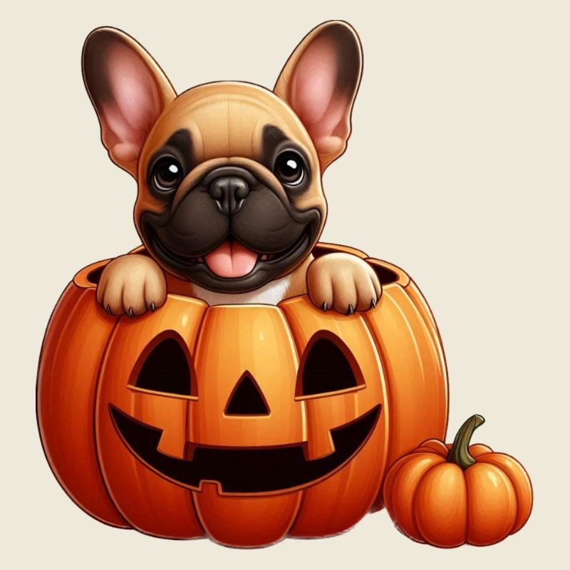 Un bouledogue français dans une citrouille