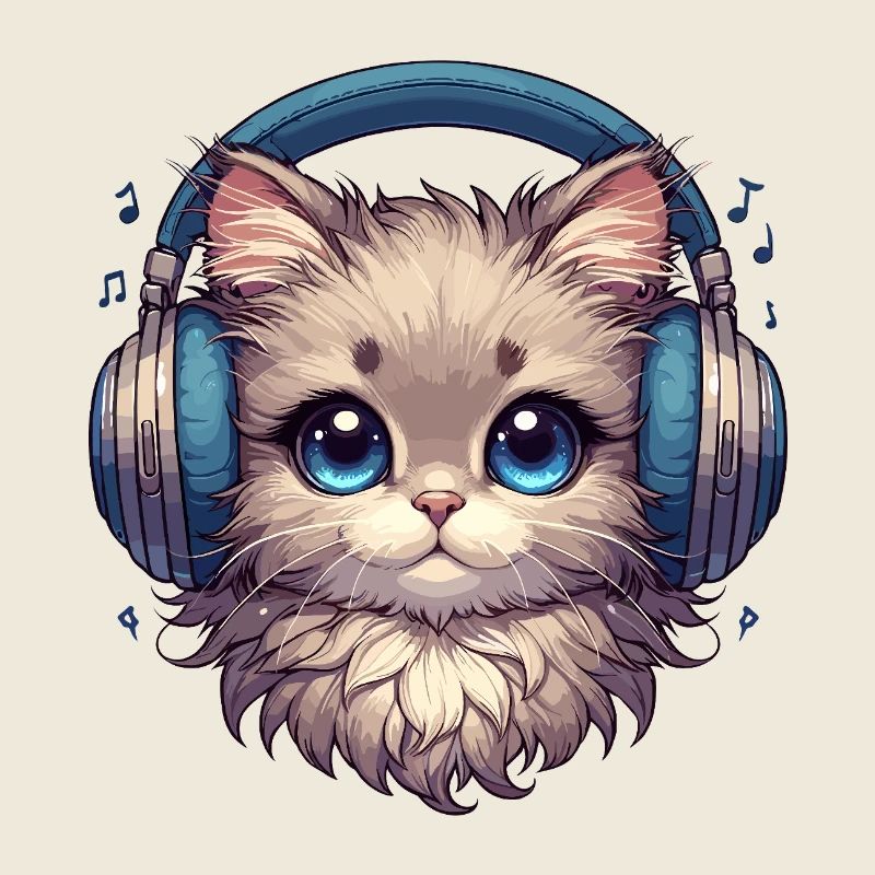 Chat mignon avec des écouteurs Doodle