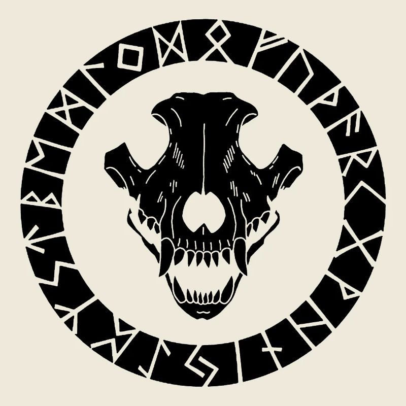 Schwarzer Wikinger Wolf Schädel