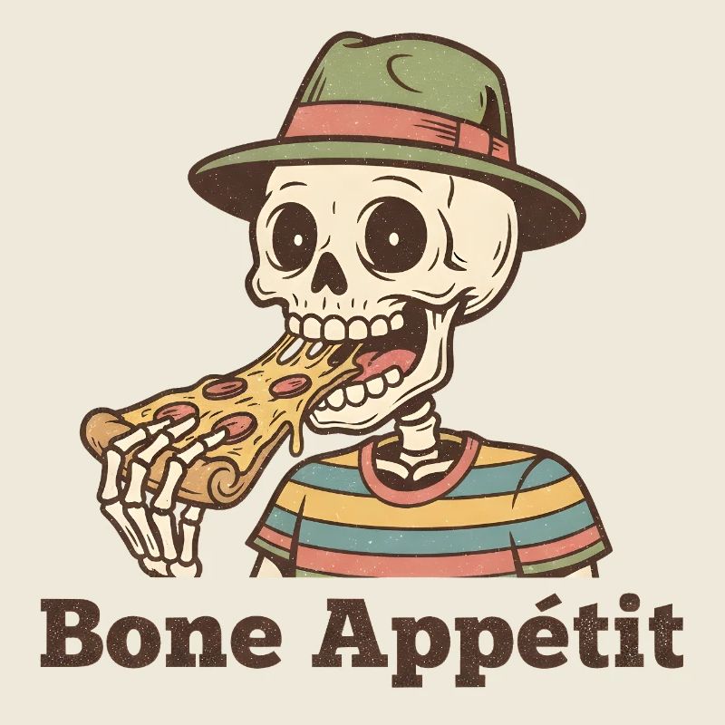 Bone Appétit Skelett isst Pizza